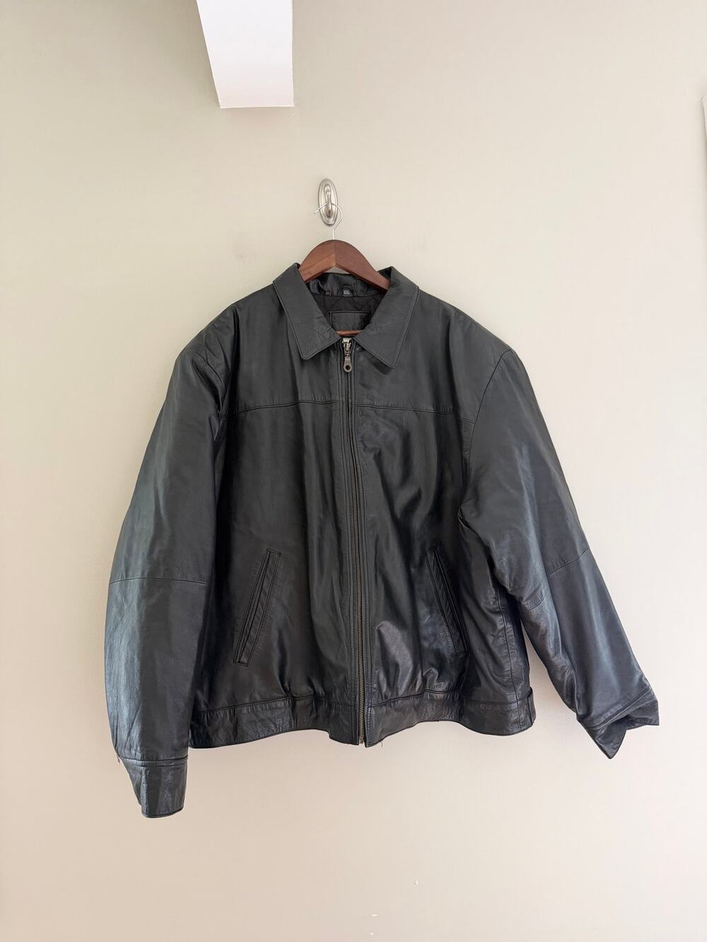 VINTAGE MASSINI Classic Black Quilted Lining Leather Jacket Size Men's XXL
